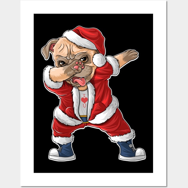 Dabbing Dog Santa Hat Christmas Wall Art by DragonTees